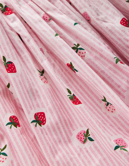 Bubble Hem Rib Dress-Ticking Stripe Strawberry