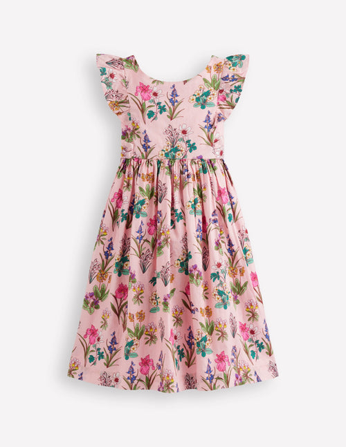 Bow Back Midi Dress-Pink Floral