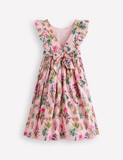 Bow Back Midi Dress-Pink Floral