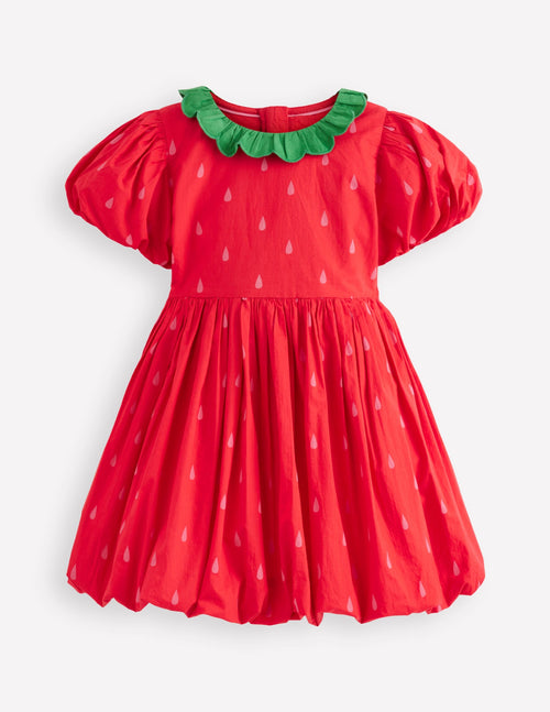 Bubble Hem Dress-Poppy Red Strawberry