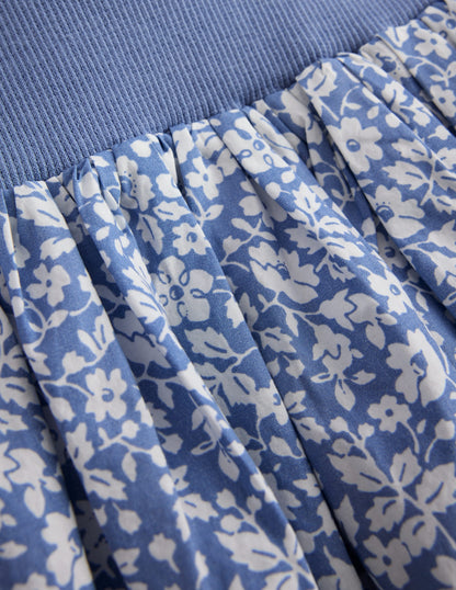 Bubble Hem Skirt-Wave Blue Vintage Ditsy Floral