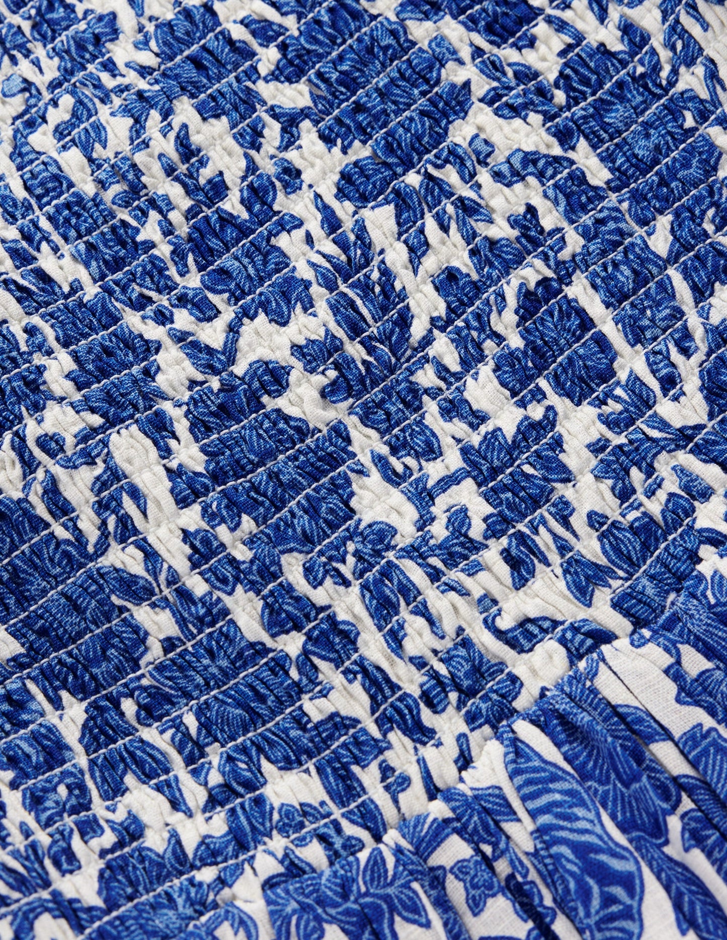 Bow Back Shirred Dress-Bright Blue Jungle Woodblock