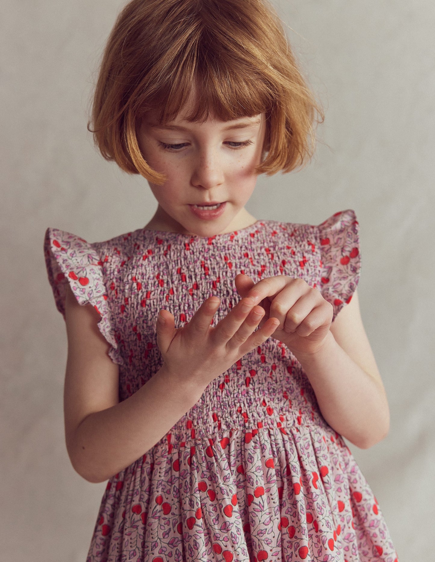 Bow Back Shirred Dress-Pink Cherries