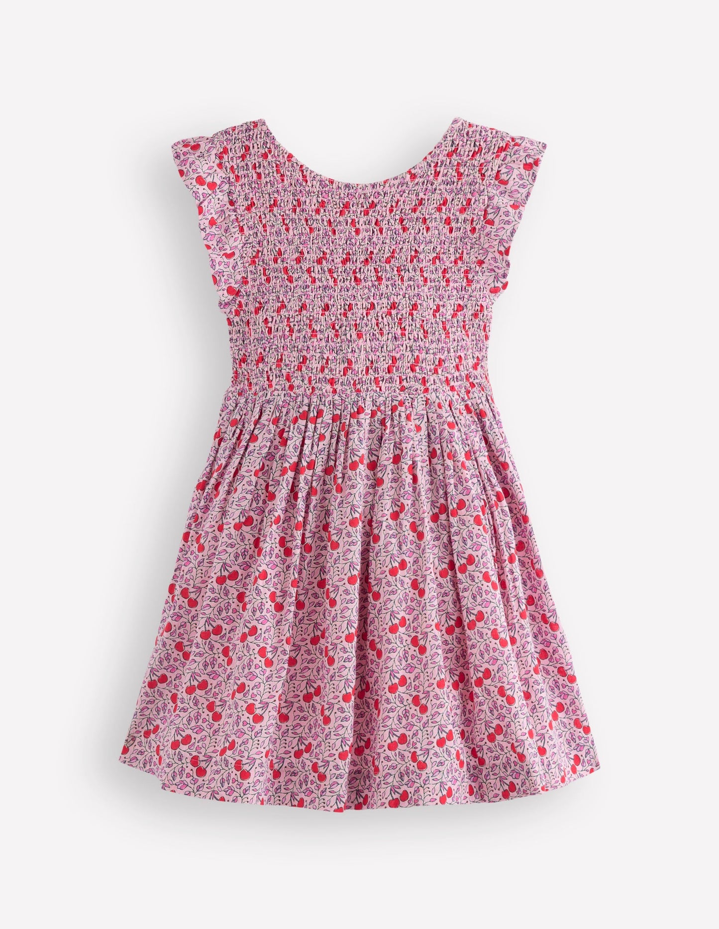 Bow Back Shirred Dress-Pink Cherries
