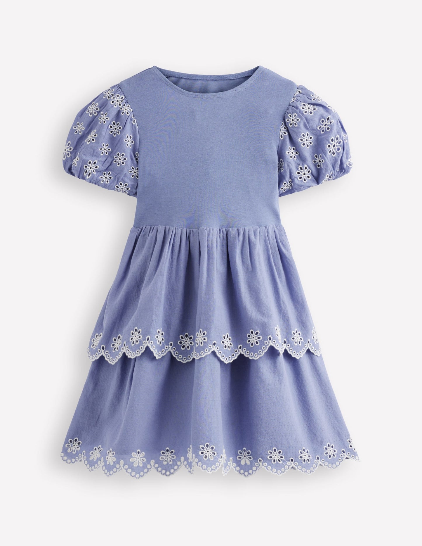 Broderie Rara Jersey Dress-Dusty Blue