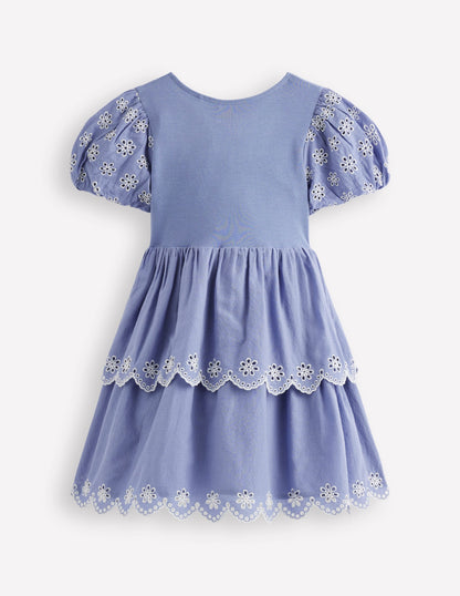 Broderie Rara Jersey Dress-Dusty Blue