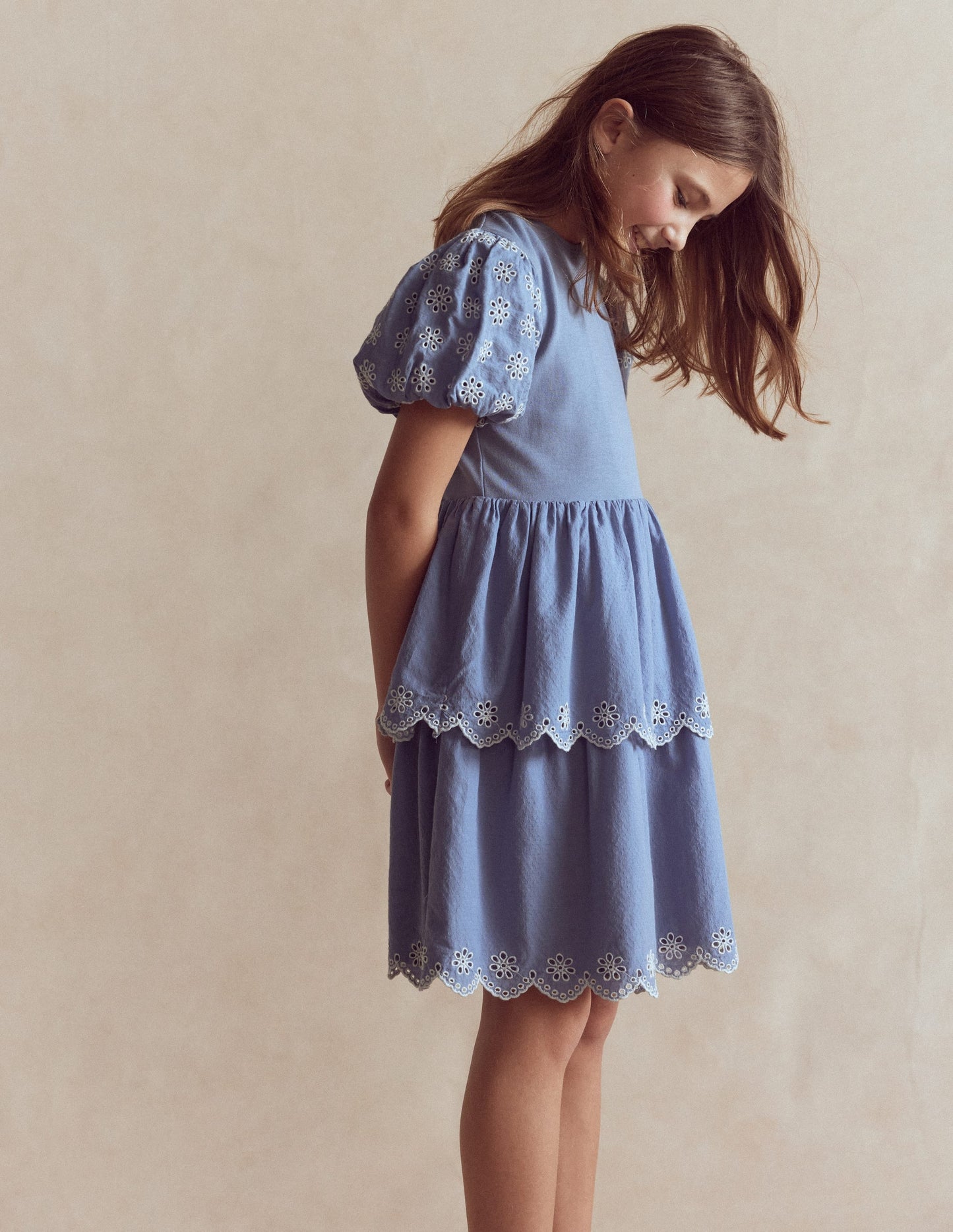 Broderie Rara Jersey Dress-Dusty Blue