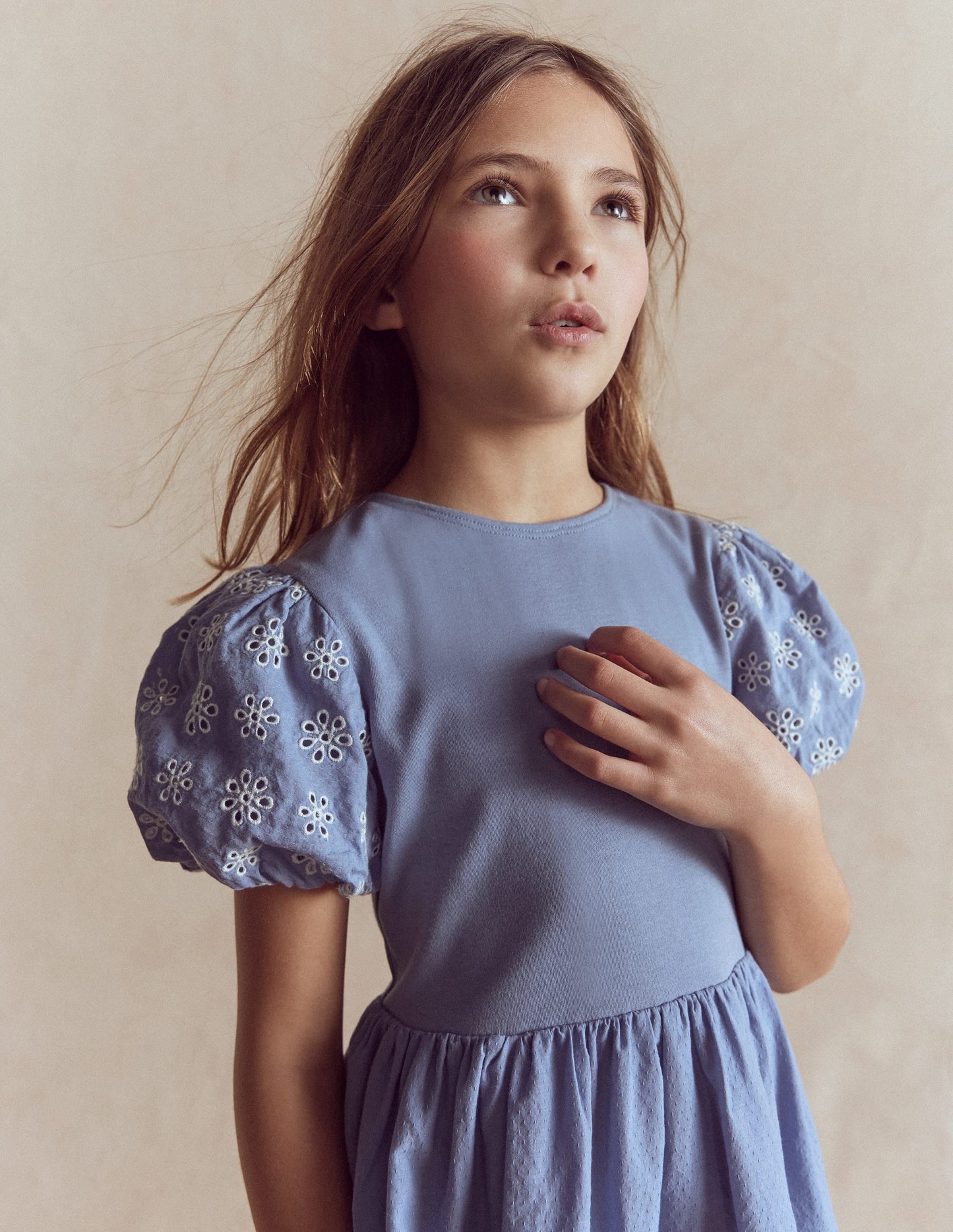 Broderie Rara Jersey Dress-Dusty Blue