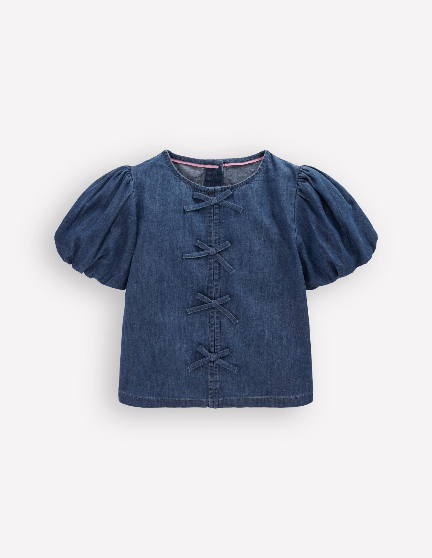 Bow Front Woven Top-Chambray