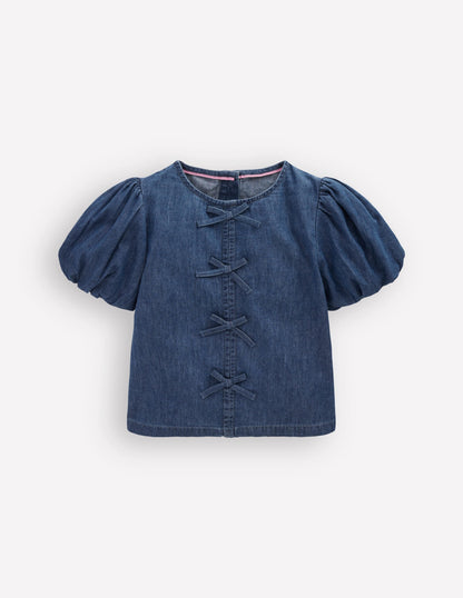 Bow Front Woven Top-Chambray