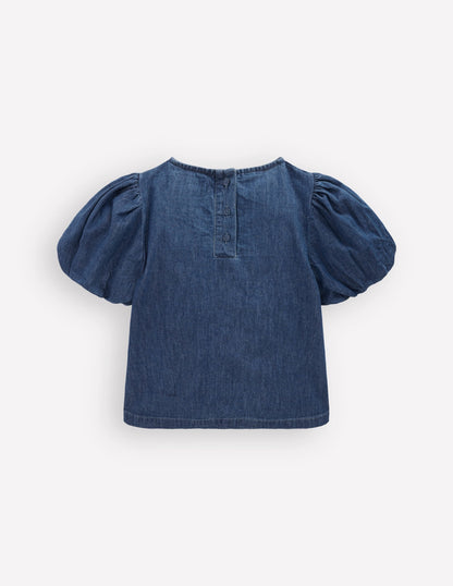 Bow Front Woven Top-Chambray