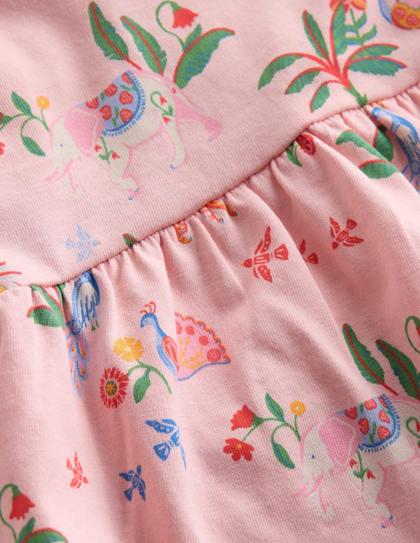 Broderie Trim Jersey Dress-Pink Tropical Animals
