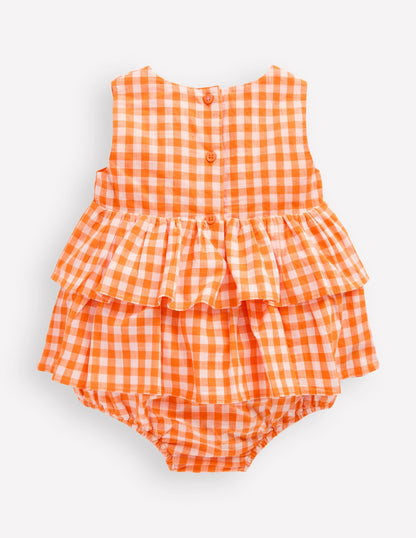Bubble Romper-Orange Gingham
