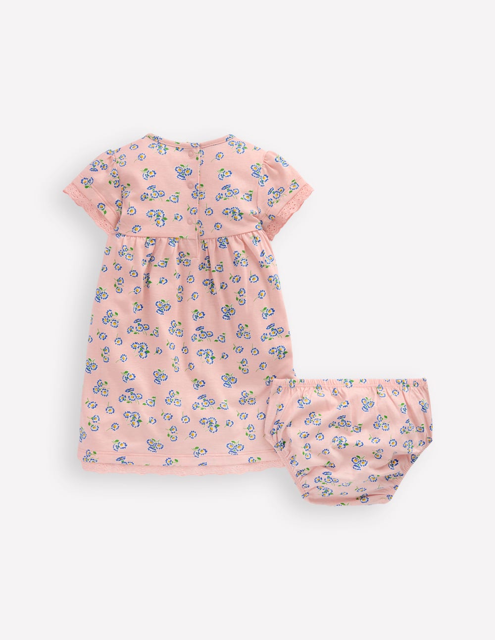 Broderie Trim Jersey Dress-Pink Ditsy Floral