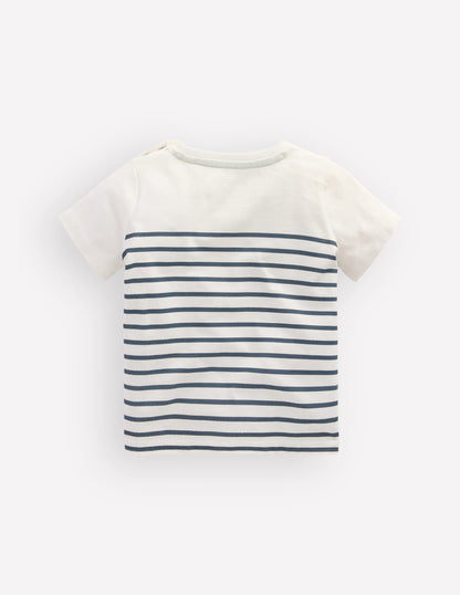 Boys Embroidered T-Shirt-Blue Stripe Chameleon