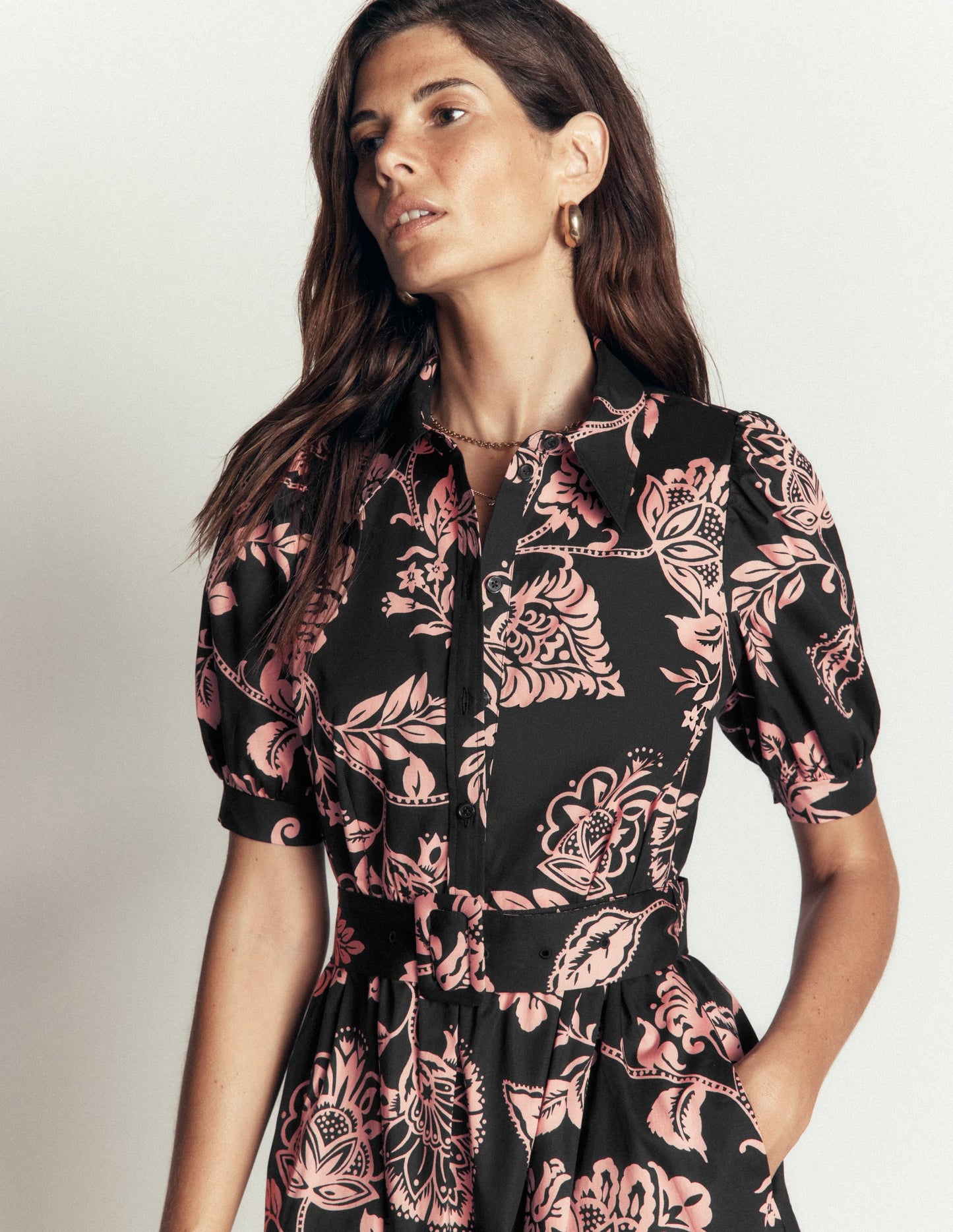 Belted Cotton Midi Dress-Black, Planted Meadows