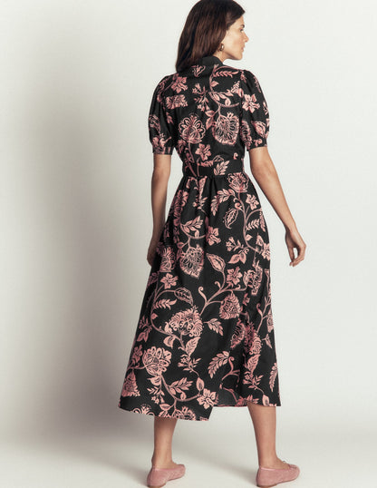 Belted Cotton Midi Dress-Black, Planted Meadows
