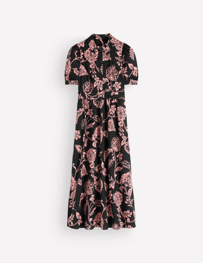 Belted Cotton Midi Dress-Black, Planted Meadows