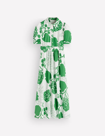 Belted Cotton Midi Dress-Ivory, Hydrangea Frenzy