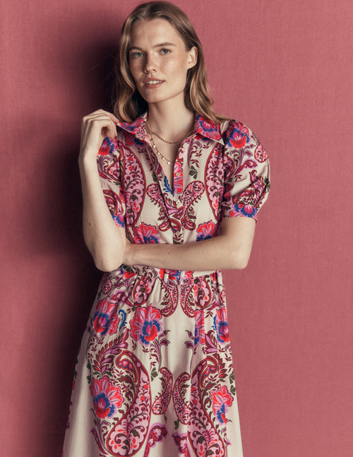 Belted Cotton Midi Dress-Multi, Bohemia Dream