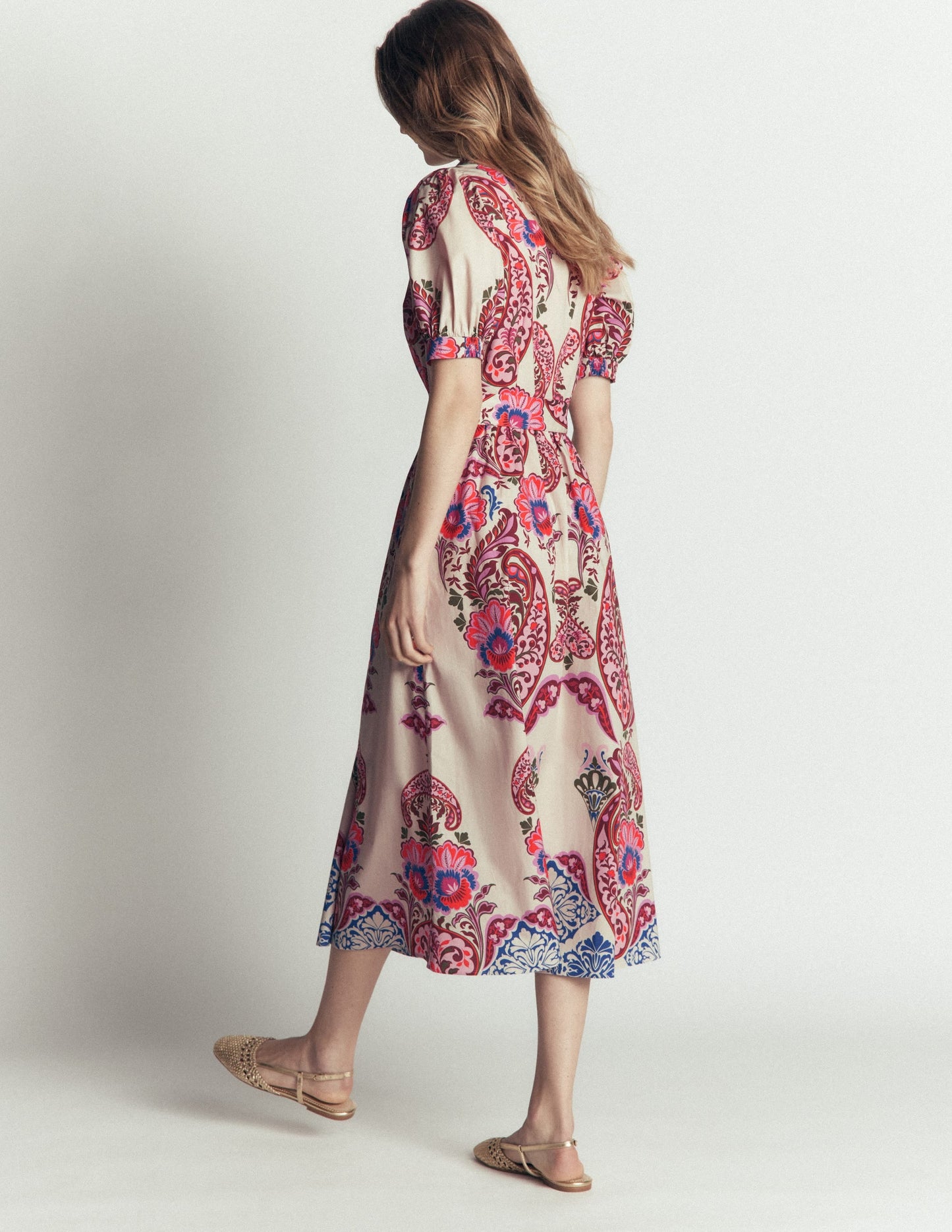 Belted Cotton Midi Dress-Multi, Bohemia Dream