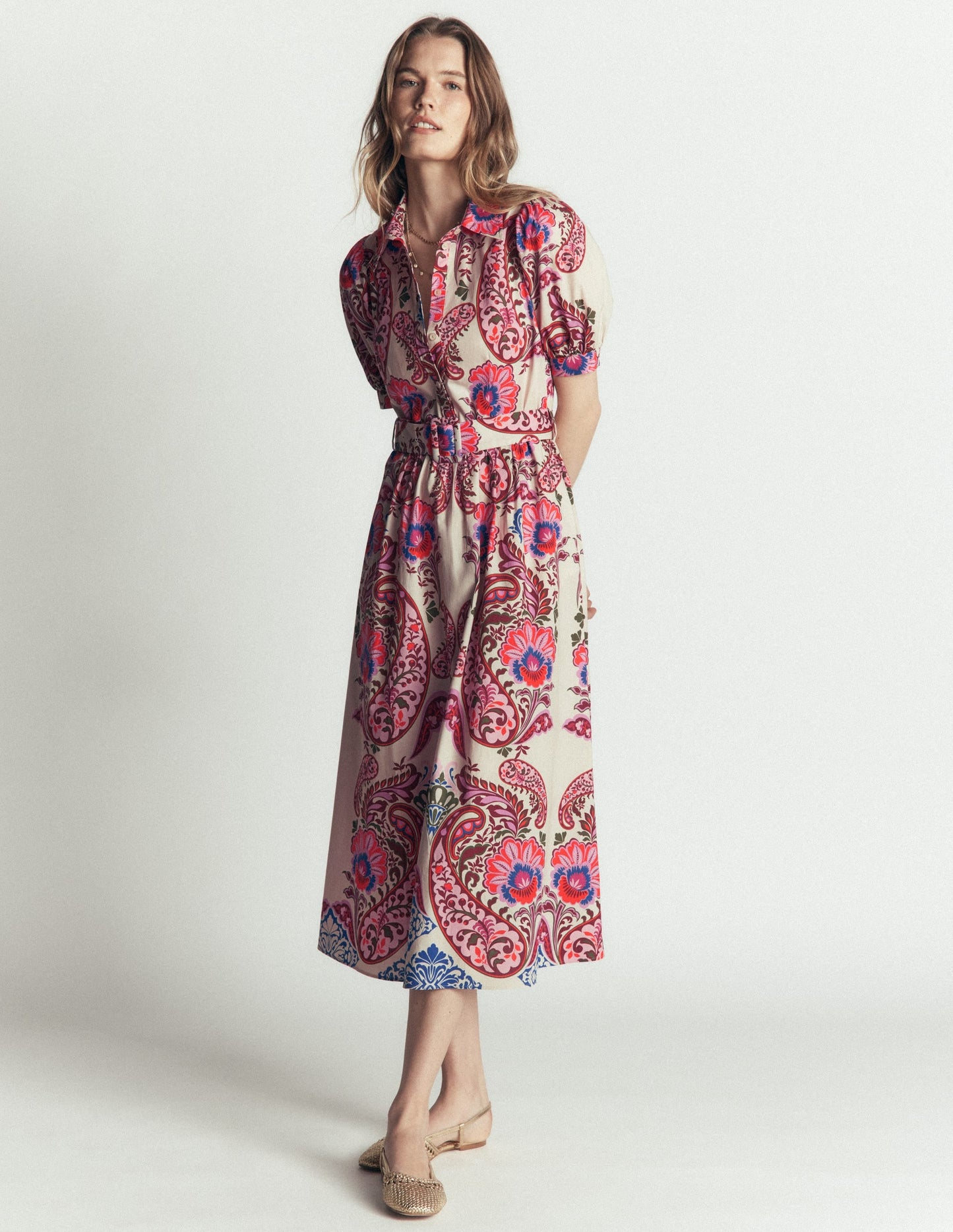 Belted Cotton Midi Dress-Multi, Bohemia Dream