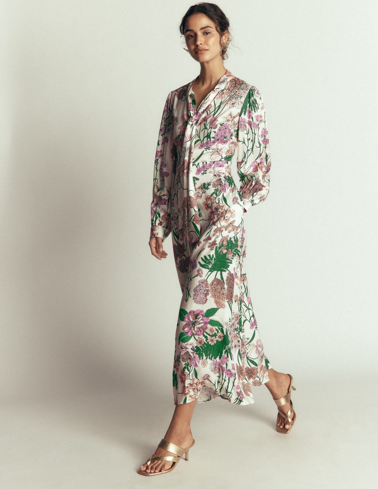 Bow Detail Shirt Dress-Ivory, Whimsical Flora