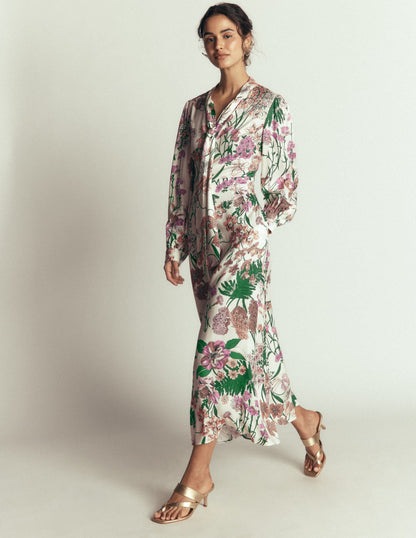 Bow Detail Shirt Dress-Ivory, Whimsical Flora