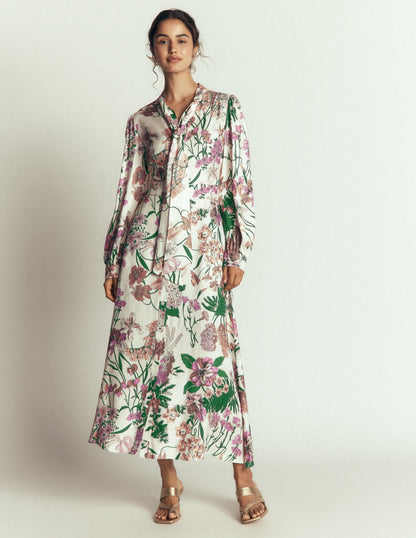 Bow Detail Shirt Dress-Ivory, Whimsical Flora