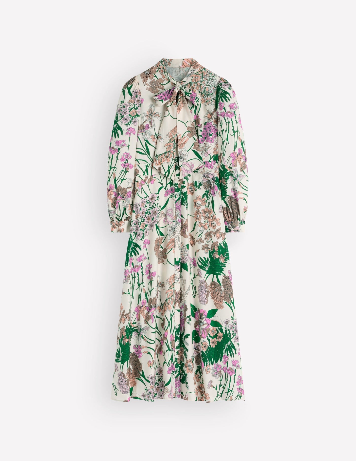 Bow Detail Shirt Dress-Ivory, Whimsical Flora
