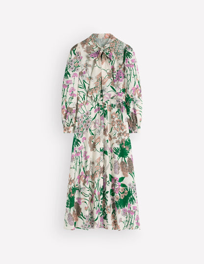 Bow Detail Shirt Dress-Ivory, Whimsical Flora