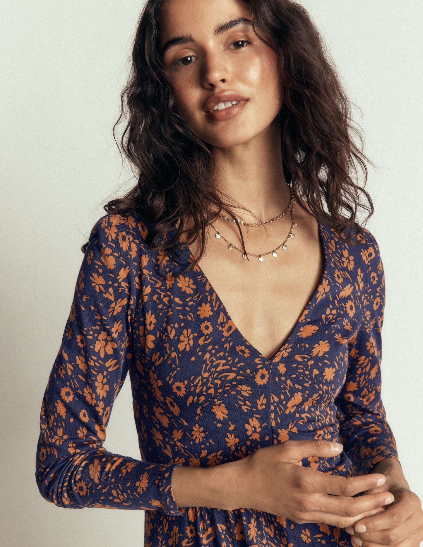 Briony Jersey Short Dress-French Navy, Scattered Flora