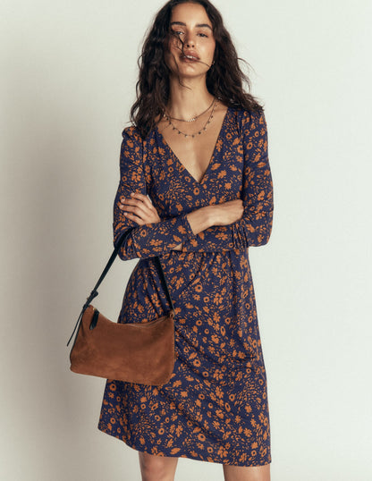 Briony Jersey Short Dress-French Navy, Scattered Flora