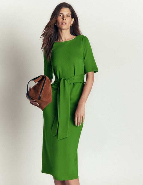 Belted Ponte Midi Dress-Promenade Green