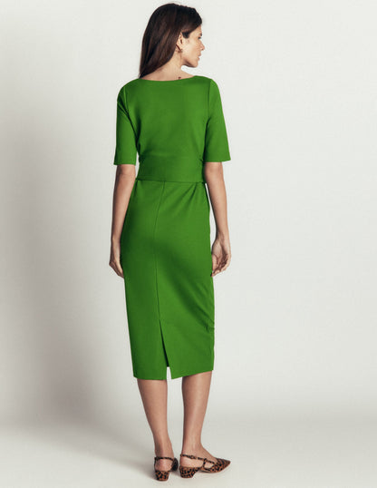 Belted Ponte Midi Dress-Promenade Green