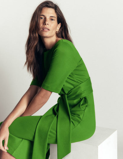 Belted Ponte Midi Dress-Promenade Green