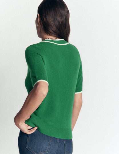 Bow Neck Knitted T-shirt-Fresh Green