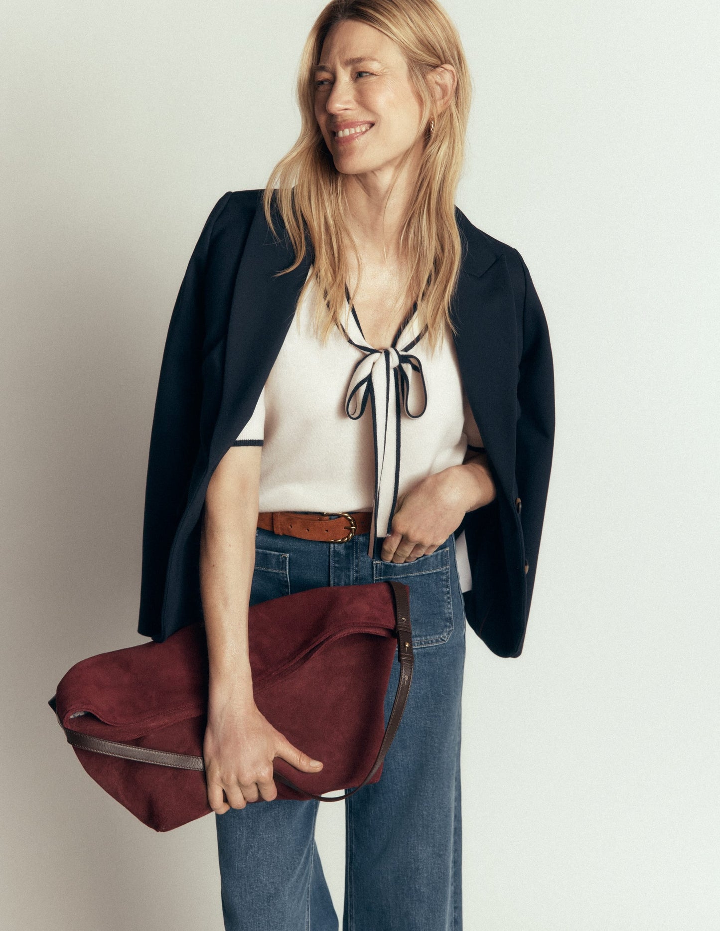 Bow Neck Knitted T-shirt-Ivory