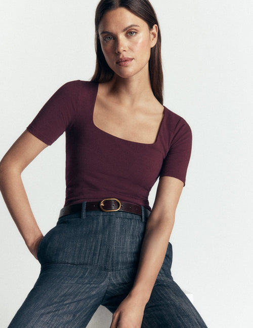 Brooke Double Layer T-shirt-Dark Cherry