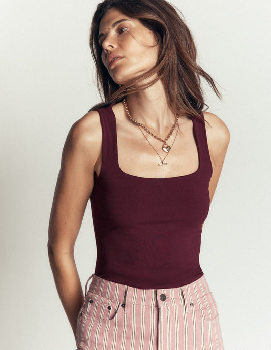 Brooke Double Layer Tank-Dark Cherry