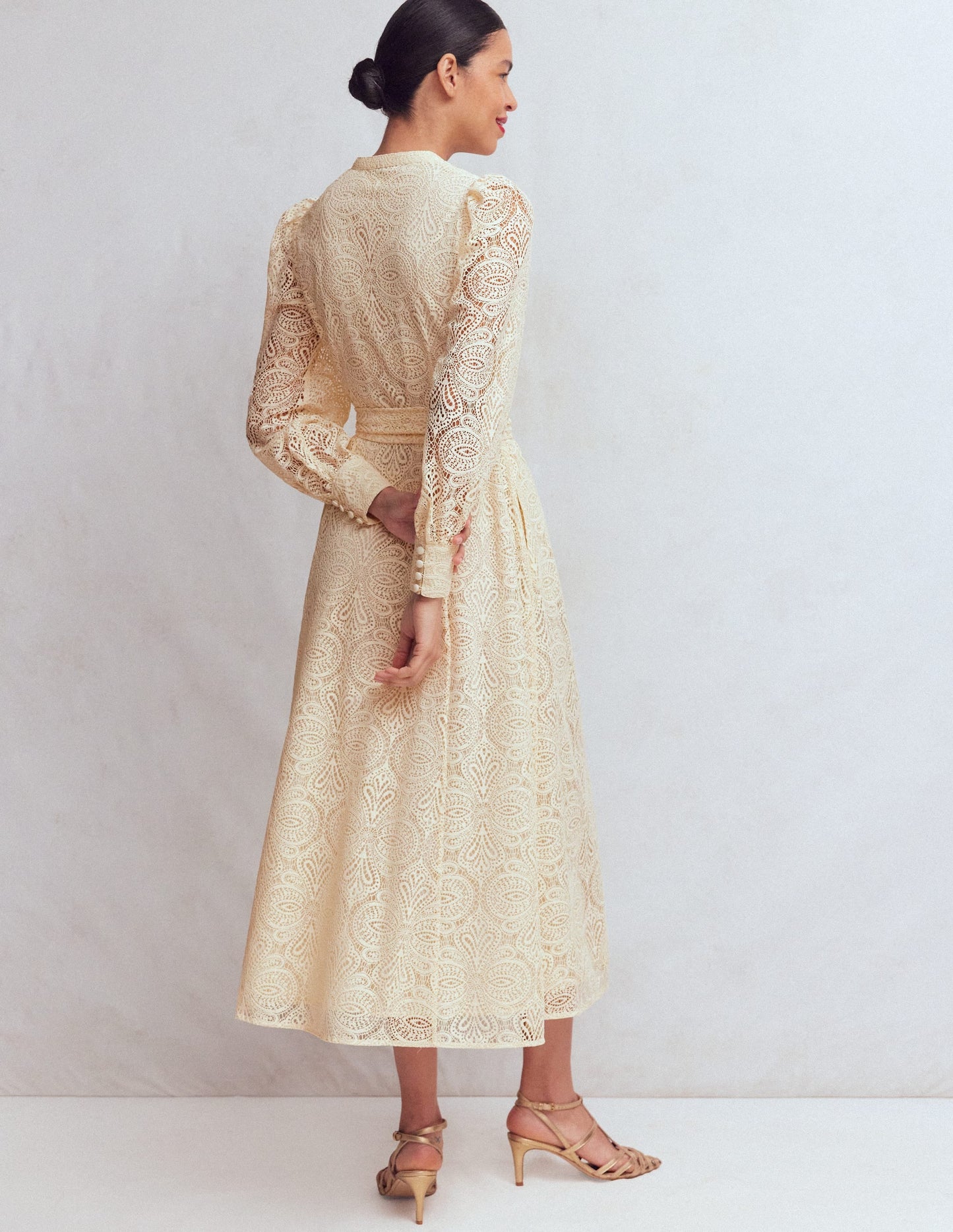 Blouson Sleeve Lace Dress-Ivory Lace