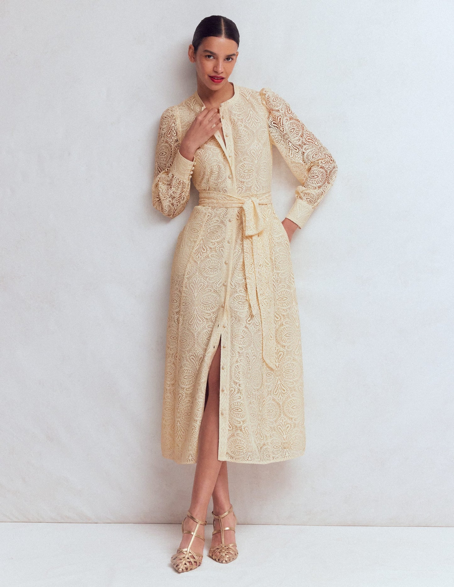 Blouson Sleeve Lace Dress-Ivory Lace