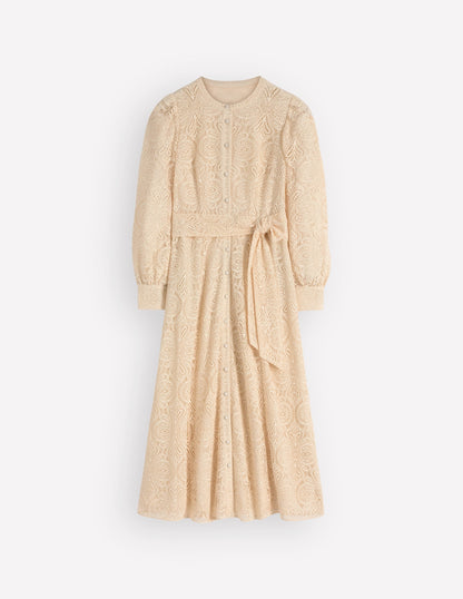 Blouson Sleeve Lace Dress-Ivory Lace