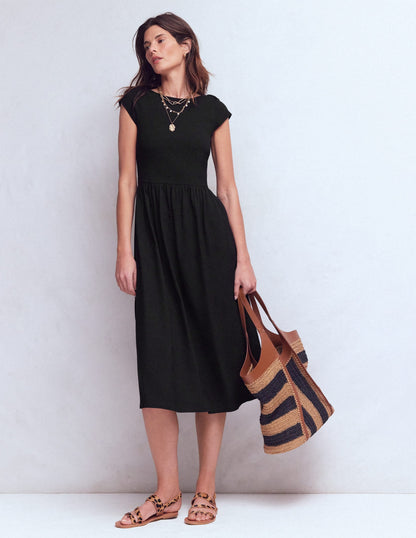 Boat Neck Mix Dress-Black