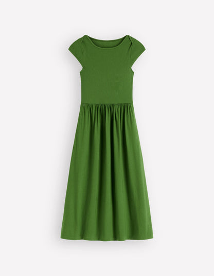 Boat Neck Mix Dress-Safari Green