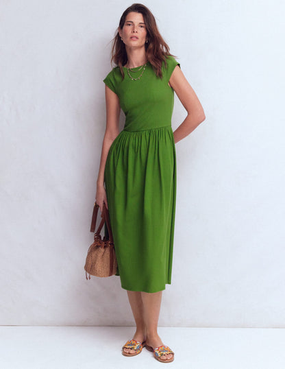 Boat Neck Mix Dress-Safari Green
