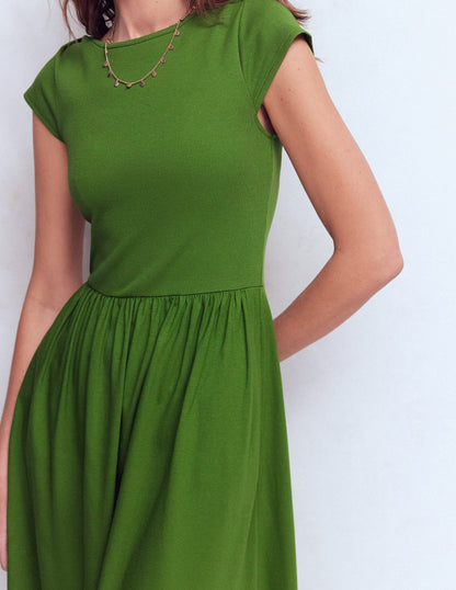 Boat Neck Mix Dress-Safari Green