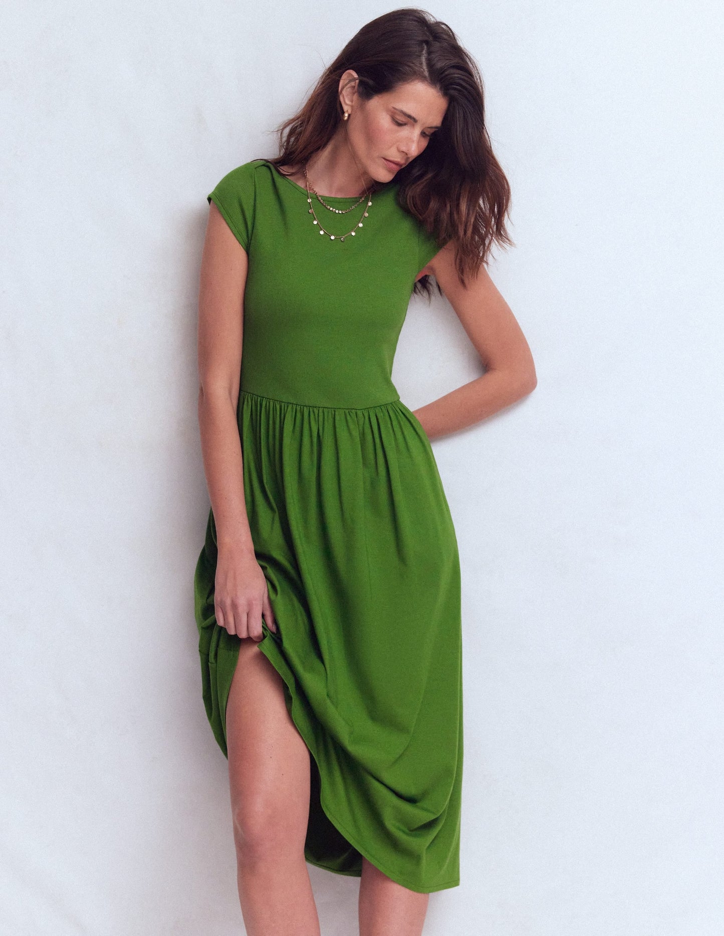 Boat Neck Mix Dress-Safari Green