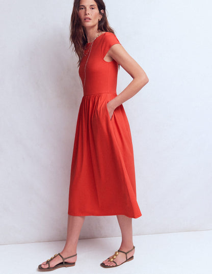 Boat Neck Mix Dress-Blood Orange