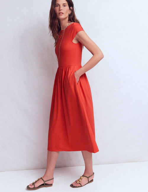Boat Neck Mix Dress-Blood Orange